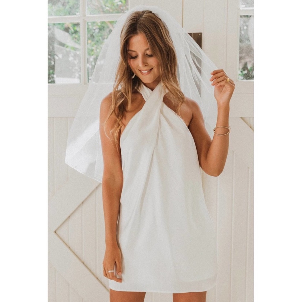 Show Me Your Mumu Jasmine Halter Mini Dress Ivory Luxe Satin M